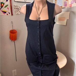 Sleeveless Scoop Neck Button-Front Dress in Dark Navy